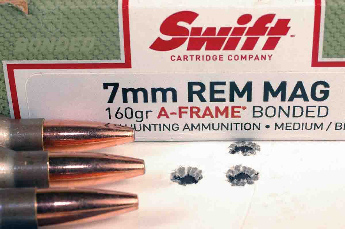 A Browning X-Bolt Hell’s Canyon Speed was used to shoot 100-yard groups with Swift 7mm Remington Magnum ammunition loaded with 160-grain A-Frame bullets.